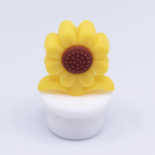 front view of a white Sunflower Pot Silicone Focal Beads Accessory