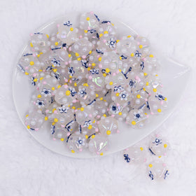 16mm White with Blue Flower luxury acrylic beads