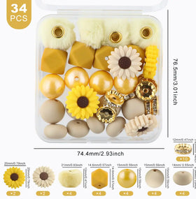 Floral Silicone Variety Bead Pack with storage case- 34 Pieces