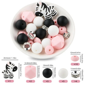 Zebra Silicone Variety Bead Pack- 27 Pieces