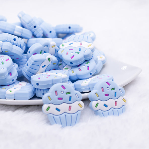 front view of a Large Blue Cupcake Silicone Focal Bead Accessory