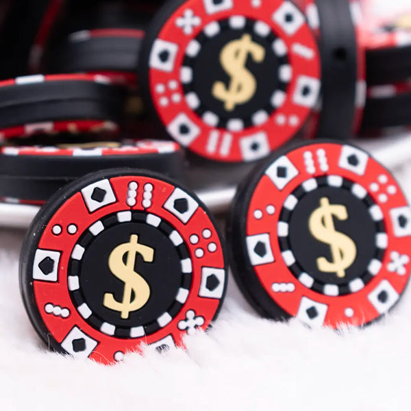 front view of a pile of Casino Chip Silicone Focal Bead Accessory