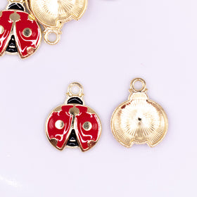 Red Ladybug charm with gold plating 15mm x 14mm