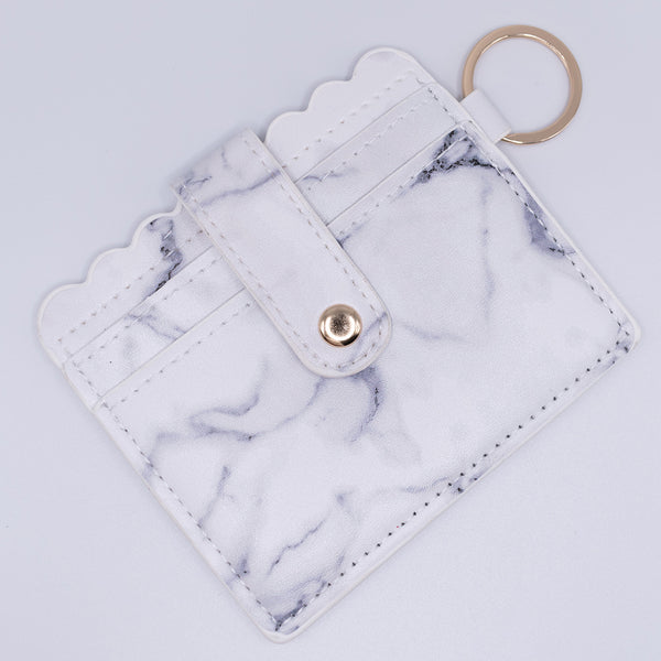 White Marbled Add-A-Wristlet Wallet Card Holder with ID Window