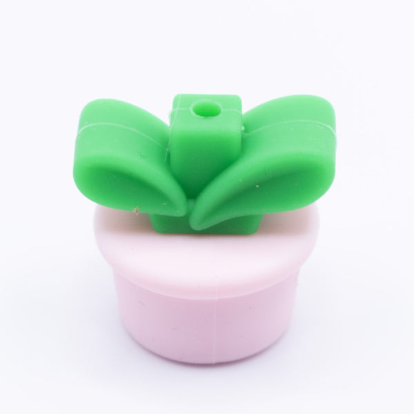 front view of a pink Flower Pot Silicone Focal Beads Accessory
