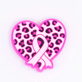 Cancer Ribbon in Pink Leopard Heart Silicone Focal Bead Accessory