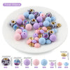 detailed view of a pile of Purple Floral Animal Print Silicone Variety Bead Pack - 50 Pieces