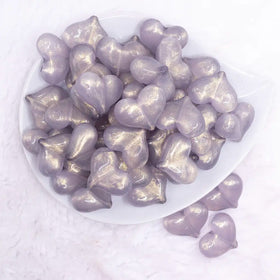 27mm Silver Glitter Pearl Heart Acrylic Bubblegum Beads
