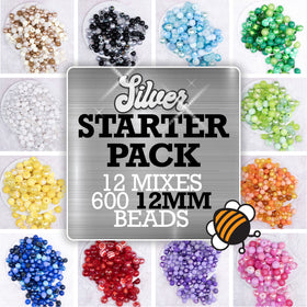 12mm Silver STARTER PACK Acrylic Bubblegum Bead Mix - 600 BEADS!