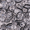 Close up view of a pile of 10MM Silver Rondelle with Black Rhinestone Spacer Beads [Set of 20]
