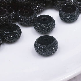 12mm Black Resin Rhinestone Rondelle Spacer Beads - Set of 10
