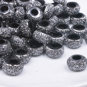 12mm Black Resin with Silver Rhinestone Rondelle Spacer Beads - Set of 10