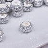 macro view of a pile of 12mm White Resin with Silver Rhinestone Rondelle Spacer Beads - Set of 10