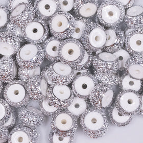 12mm White Resin with Silver Rhinestone Rondelle Spacer Beads - Set of 10