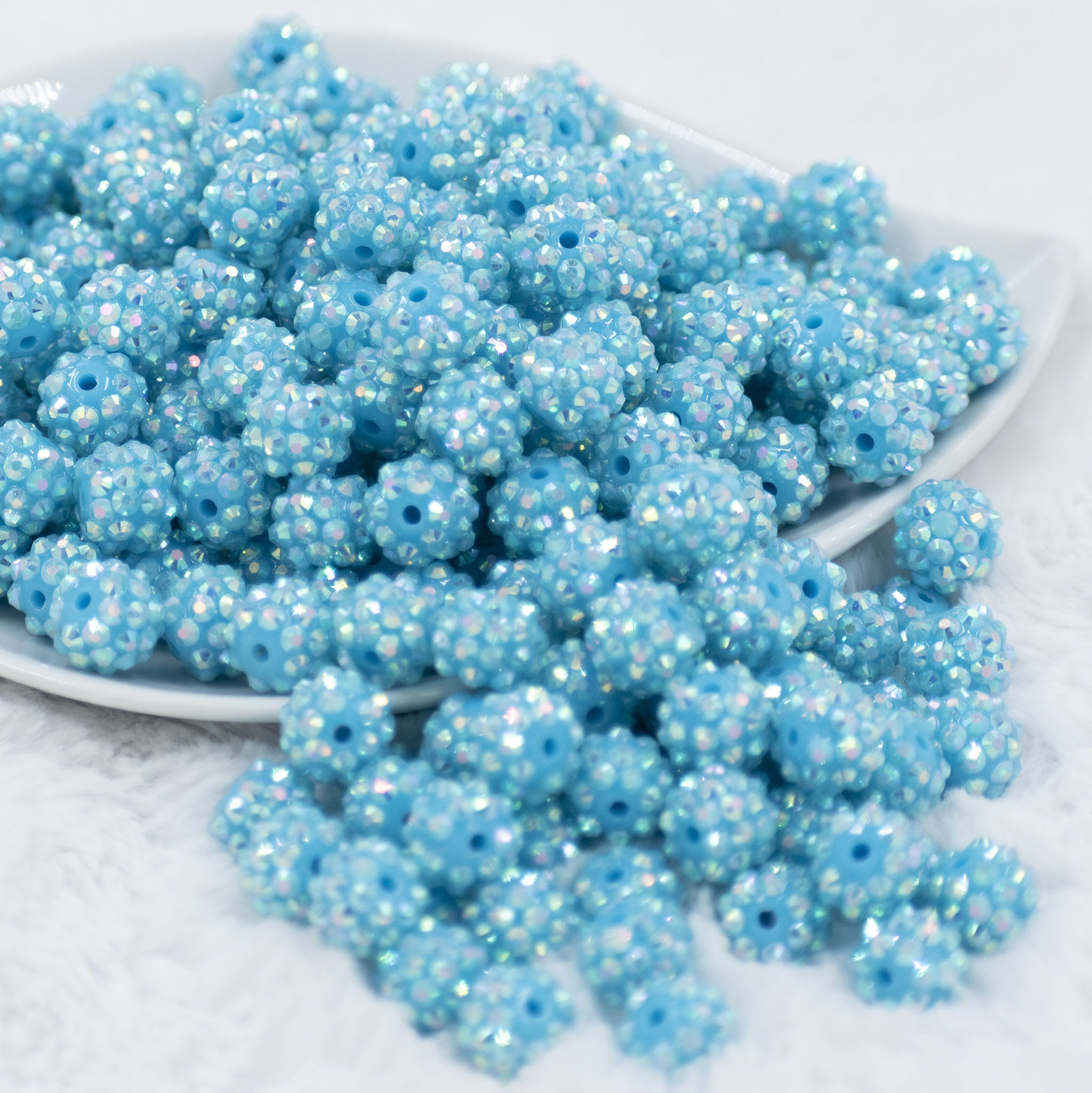 20MM Blue Dazzle Rhinestone AB Bubblegum Bead, Resin Beads in Bulk