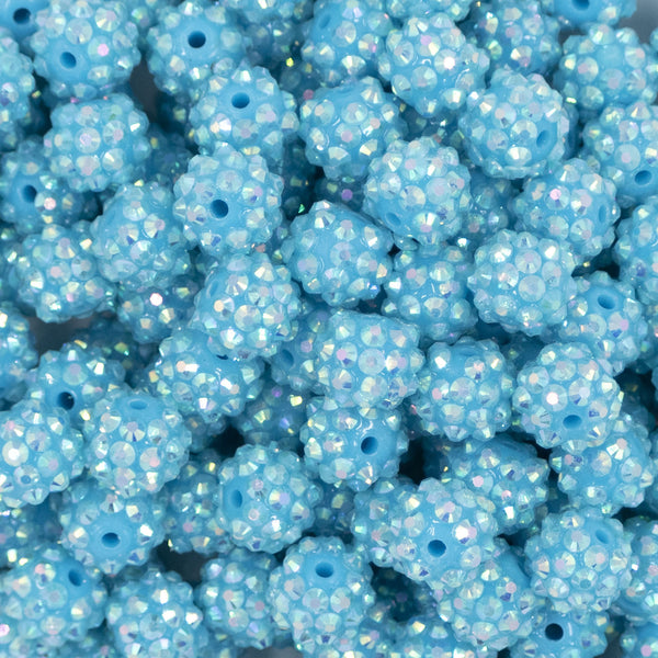 Close up view of a pile of 12mm Blue Dazzle Rhinestone AB Bubblegum Beads [10 & 20 Count]