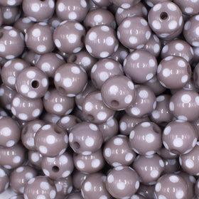 12mm Gray with White Polka Dot Acrylic Chunky Bubblegum Beads