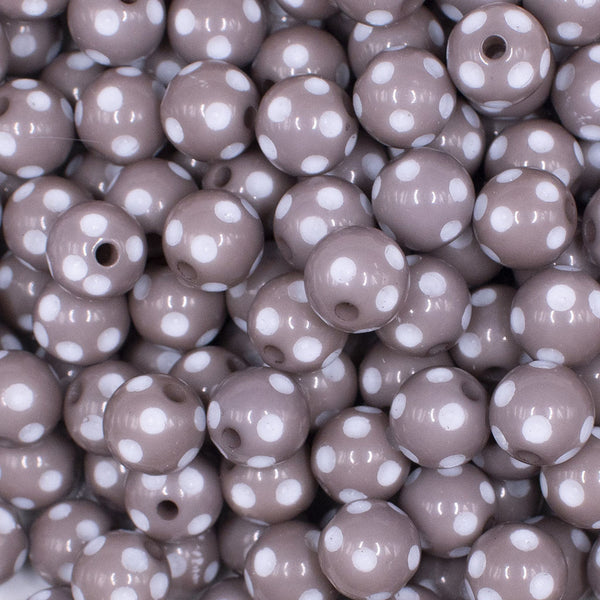 Close up view a pile of 12mm Gray with White Polka Dot Acrylic Chunky Bubblegum Beads