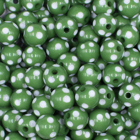 12mm Green with White Polka Dot Acrylic Chunky Bubblegum Beads