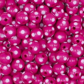12mm Hot Pink with White Polka Dot Acrylic Chunky Bubblegum Beads