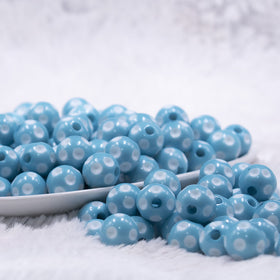 12mm Ice Blue with White Polka Dot Acrylic Chunky Bubblegum Beads