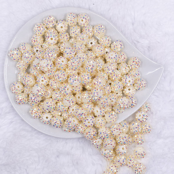 Top view of a pile of 12mm Cream Rhinestone AB Bubblegum Beads [10 & 20 Count]