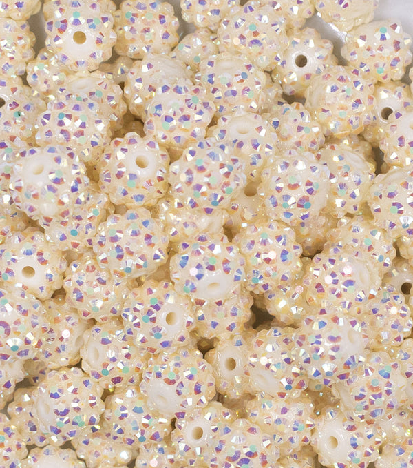 Close up view of a pile of 12mm Cream Rhinestone AB Bubblegum Beads [10 & 20 Count]