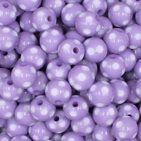 12mm Light Purple with White Polka Dot Acrylic Chunky Bubblegum Beads