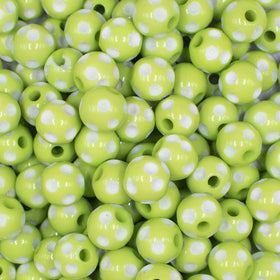 12mm Lime Green with White Polka Dot Acrylic Chunky Bubblegum Beads