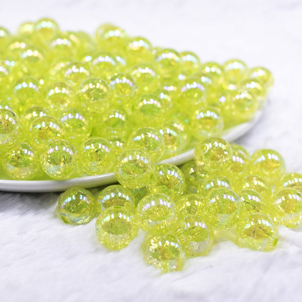 front view of a pile of 12mm Lime Green Crackle Bubblegum Beads