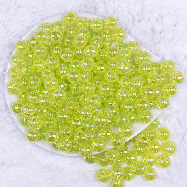 top view of a pile of 12mm Lime Green Crackle Bubblegum Beads
