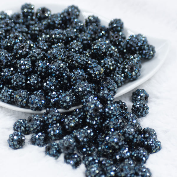 Front view of a pile of 12mm Navy Blue Rhinestone AB Bubblegum Beads [10 & 20 Count]