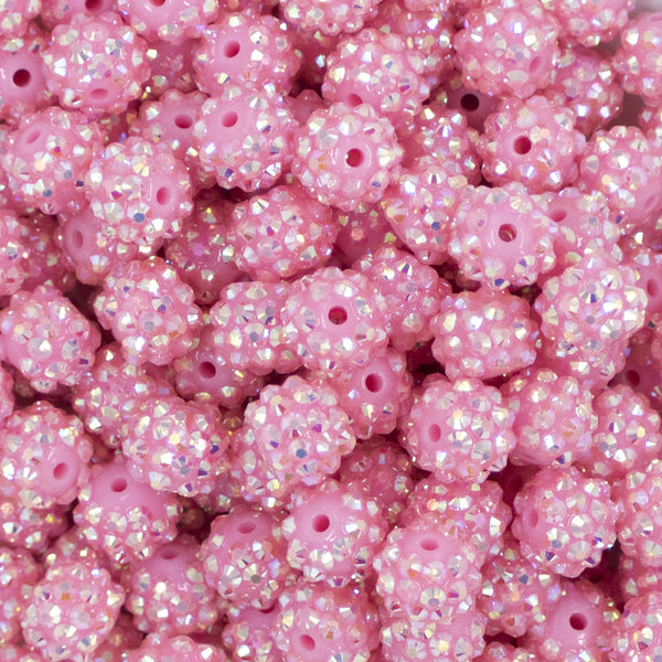 Close up view of a pile of 12mm Pink Rhinestone AB Bubblegum Beads [10 & 20 Count]