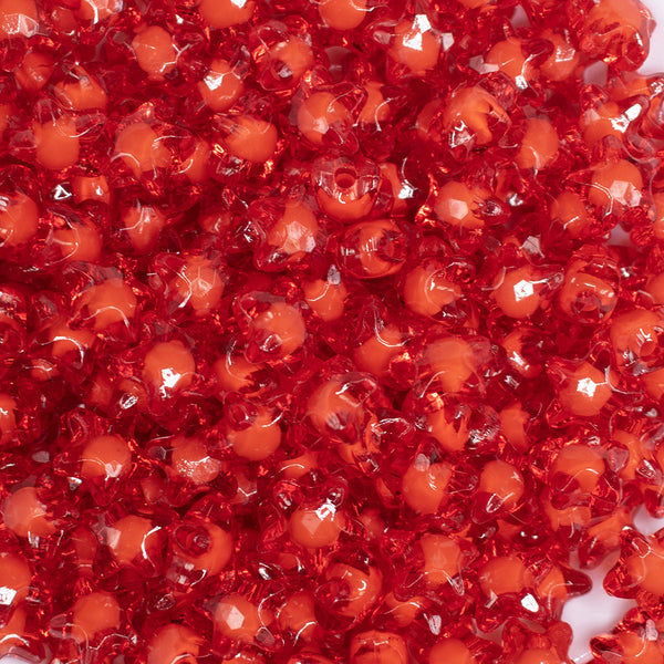 close up view of a pile of 12 Red Transparent Star Shaped Bubblegum Beads - 20 Count