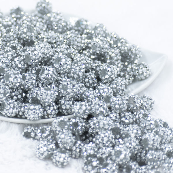 Front view of a pile of 12mm Silver Rhinestone AB Bubblegum Beads [10 & 20 Count]