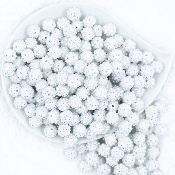 Top view of a pile of 12mm White Sparkle Rhinestone AB Bubblegum Beads [10 & 20 Count]