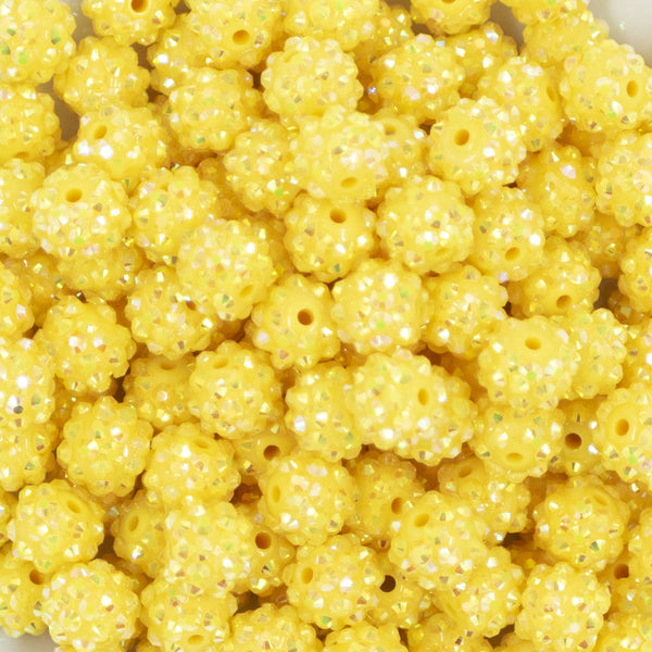 Close up view of a pile of 12mm Yellow Rhinestone AB Bubblegum Beads [10 & 20 Count]