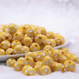 12mm Yellow with White Polka Dot Acrylic Chunky Bubblegum Beads