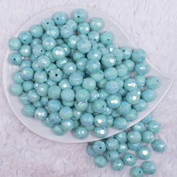 top view of a pile of 12mm Aqua Disco AB Solid Acrylic Bubblegum Beads