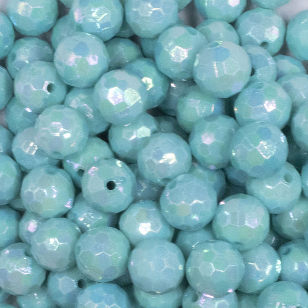 close up view of a pile of 12mm Aqua Disco AB Solid Acrylic Bubblegum Beads
