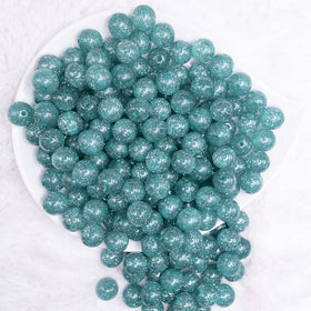 12mm Aqua Blue Shimmer Glitter Sparkle Bubblegum Beads - 20 Count