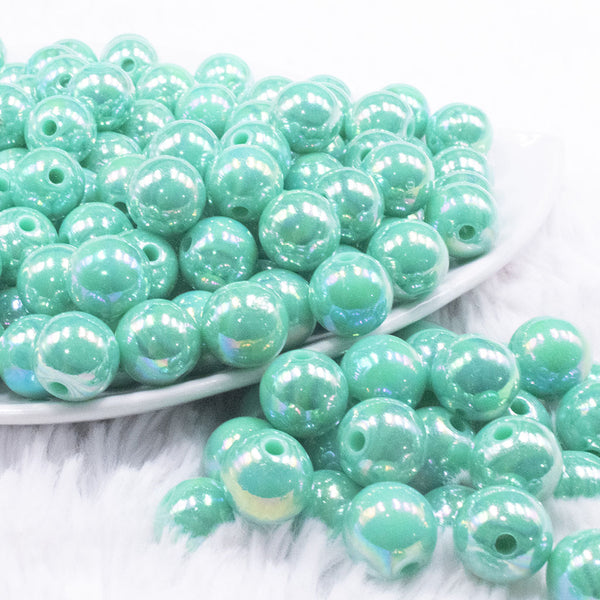 front view of a pile of 12mm Aquamarine AB Solid Acrylic Bubblegum Beads