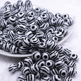 12mm Black & White Zebra Print Chunky Acrylic Bubblegum Beads - 20 Count