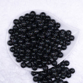 12mm Black with Glitter Faux Pearl Acrylic Bubblegum Beads - 20 Count