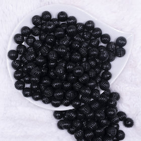 12mm Black Opaque Pumpkin Shaped Bubblegum Bead