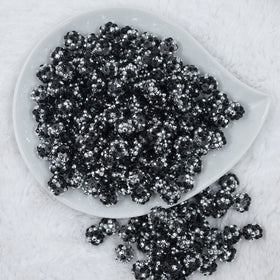 12mm Black & Silver Confetti Rhinestone AB Bubblegum Beads