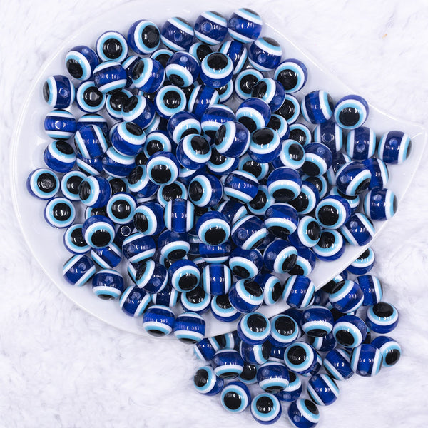 top view of a pile of 12mm Blue and Black Evil Eye Chunky Bubblegum Jewelry Beads