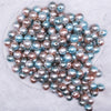 top view of a pile of 12mm Blue and Brown Ombre Shimmer Faux Pearl Bubblegum Beads