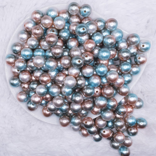 top view of a pile of 12mm Blue and Brown Ombre Shimmer Faux Pearl Bubblegum Beads