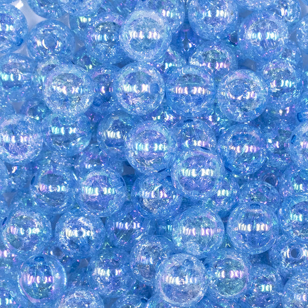 Close up view of a pile of 12mm Blue Crackle Bubblegum Beads